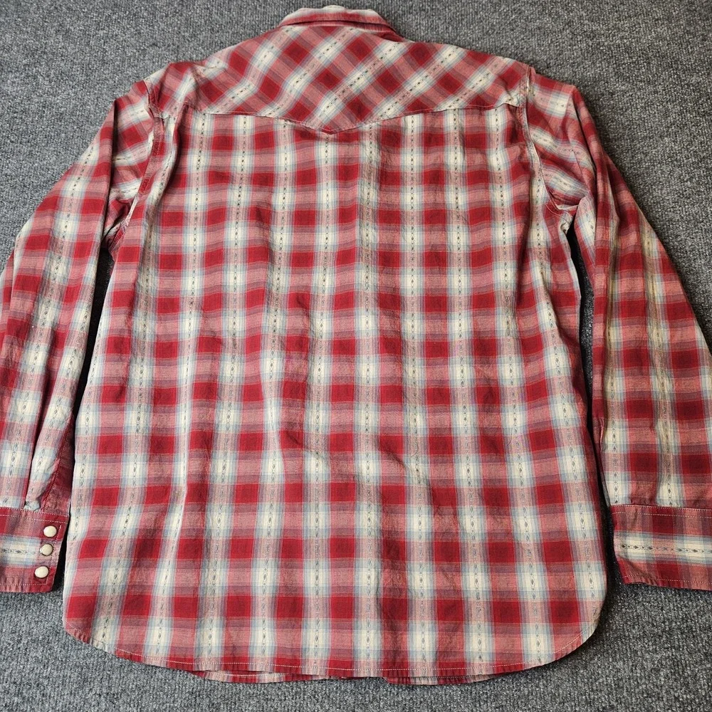 Lucky Brand Dungarees  Mens Pearlsnap Plaid L/S Shirt Size Large Red Western